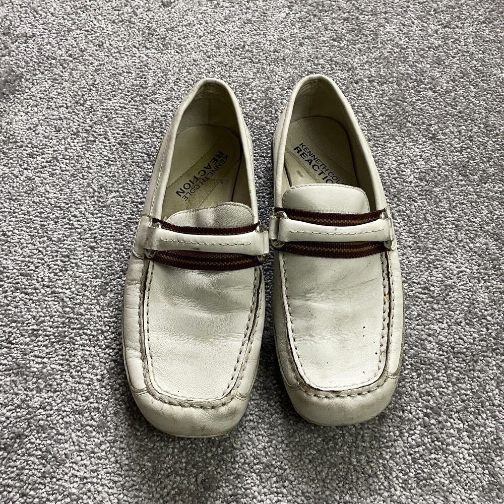 Kenneth Cole REACTION Leather Shoes Dawson Bit Driver White Slip On Mens 7